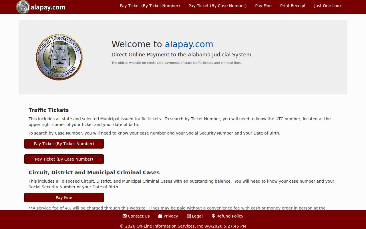 Fayette County traffic warrant AlaPay payment landing page