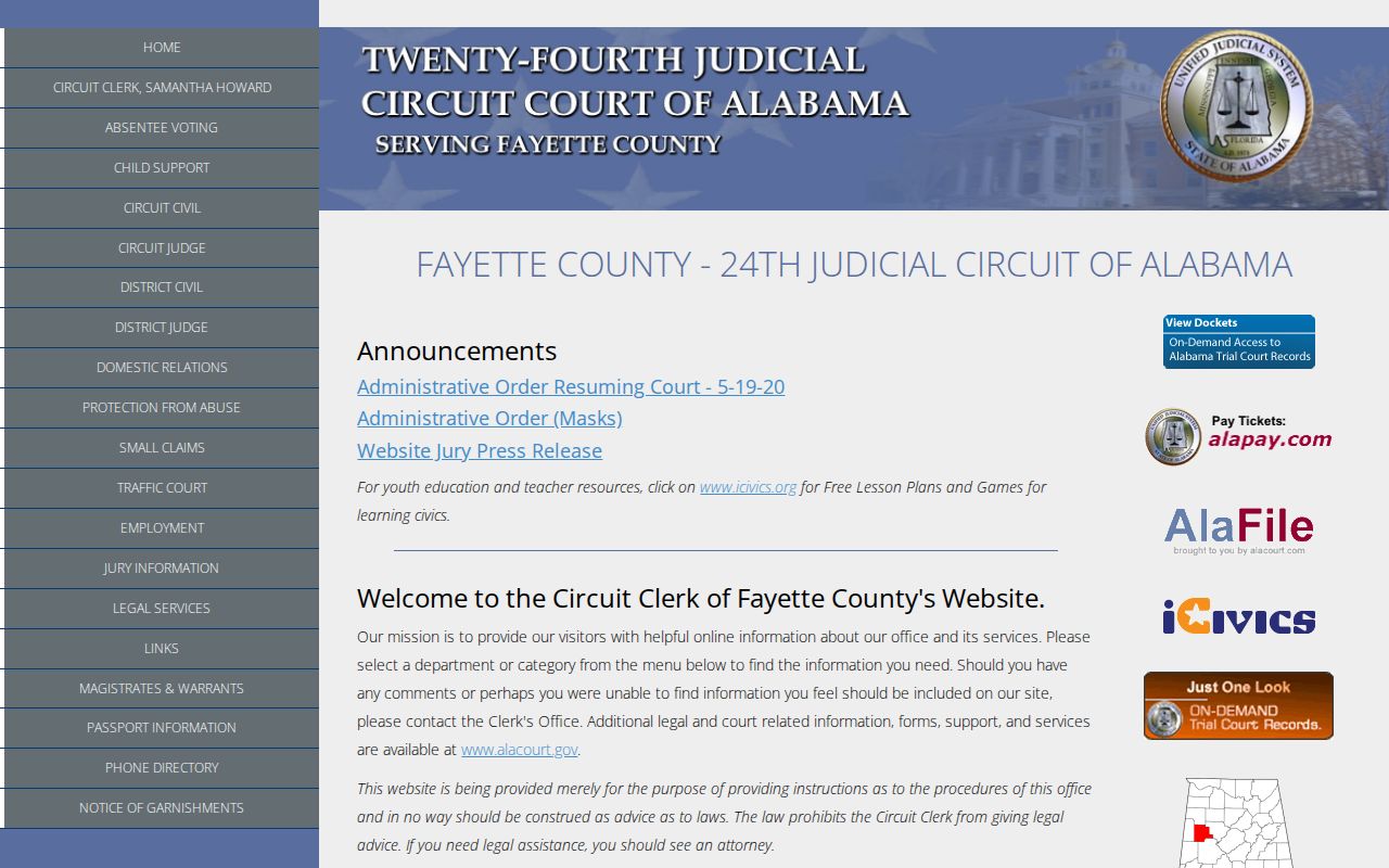 Fayette County warrant records court routing page